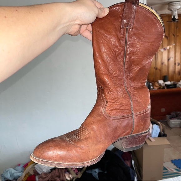 TONY LAMA 6150 COGNAC WESTERN COWBOY DANCE RANCH BOOTS 9.5 D Regular VINTAGE USA